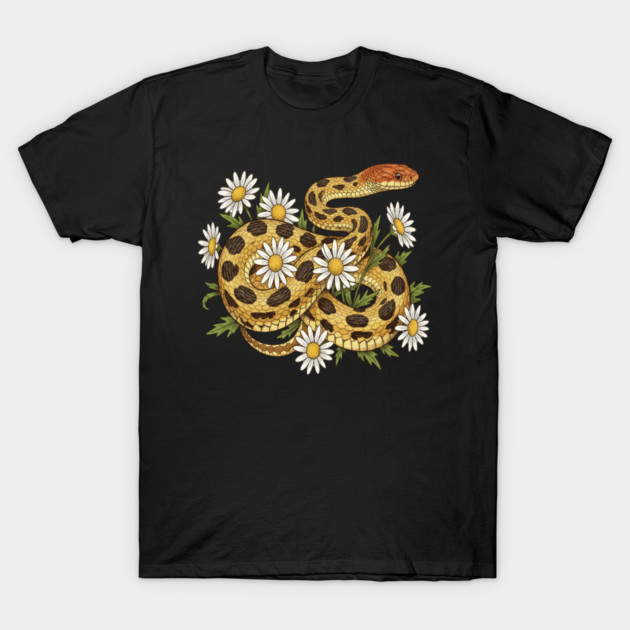 Fox Snake with Wild Daisies Illustration T-Shirt by BirdsnStuff