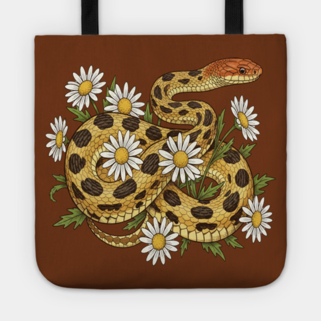 Fox Snake with Wild Daisies Illustration Tote by BirdsnStuff