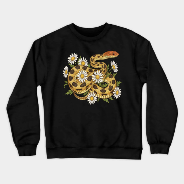 Fox Snake with Wild Daisies Illustration Crewneck Sweatshirt by BirdsnStuff