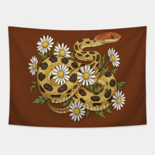 Fox Snake with Wild Daisies Illustration Tapestry