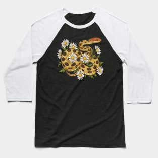 Fox Snake with Wild Daisies Illustration Baseball T-Shirt
