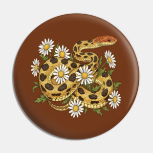 Fox Snake with Wild Daisies Illustration Pin