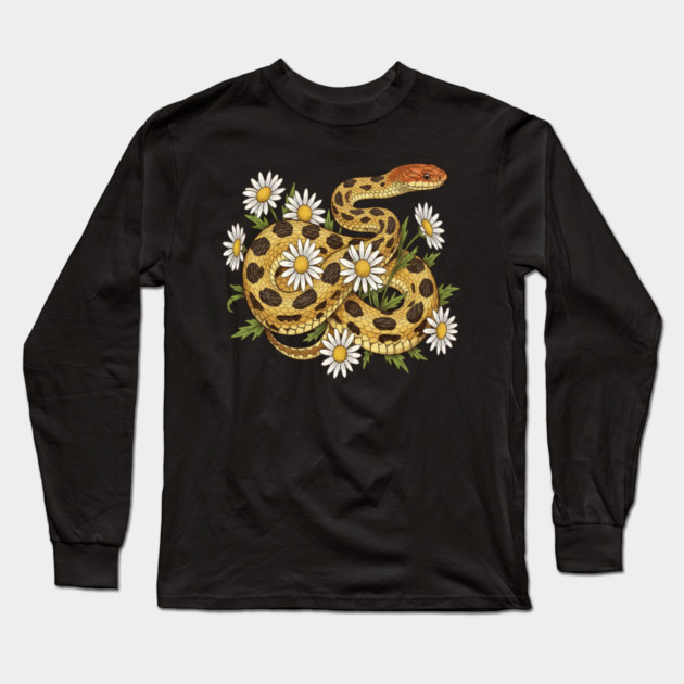 Fox Snake with Wild Daisies Illustration Long Sleeve T-Shirt by BirdsnStuff
