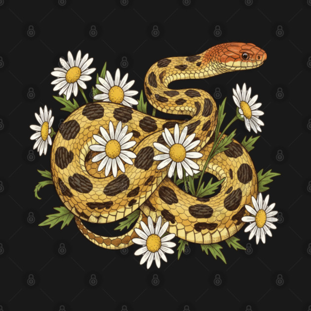 Fox Snake with Wild Daisies Illustration by BirdsnStuff