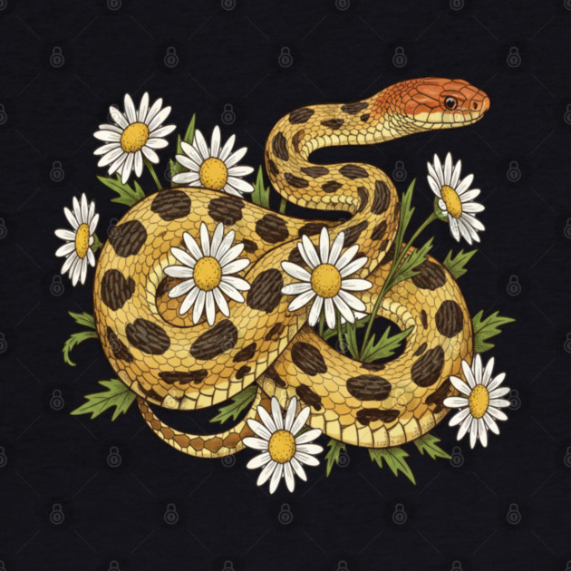 Fox Snake with Wild Daisies Illustration by BirdsnStuff