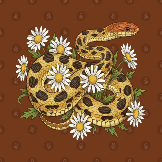 Fox Snake with Wild Daisies Illustration by BirdsnStuff