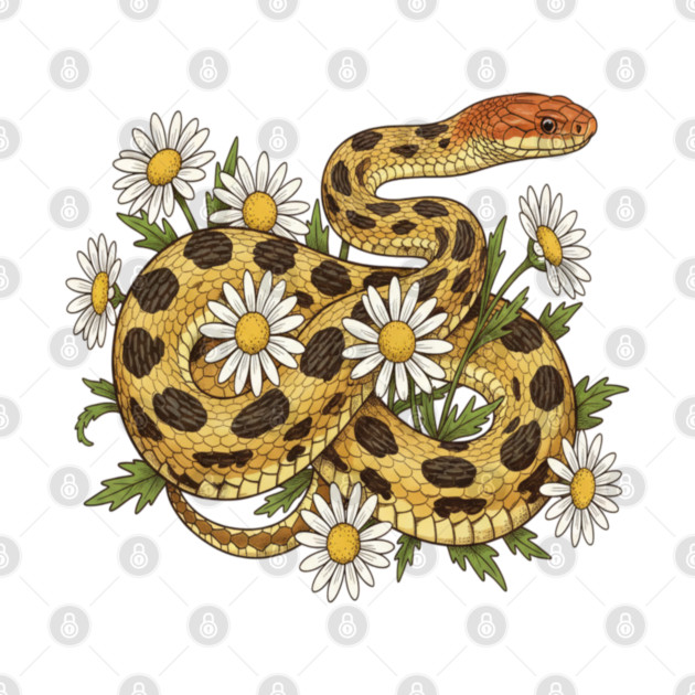 Fox Snake with Wild Daisies Illustration by BirdsnStuff