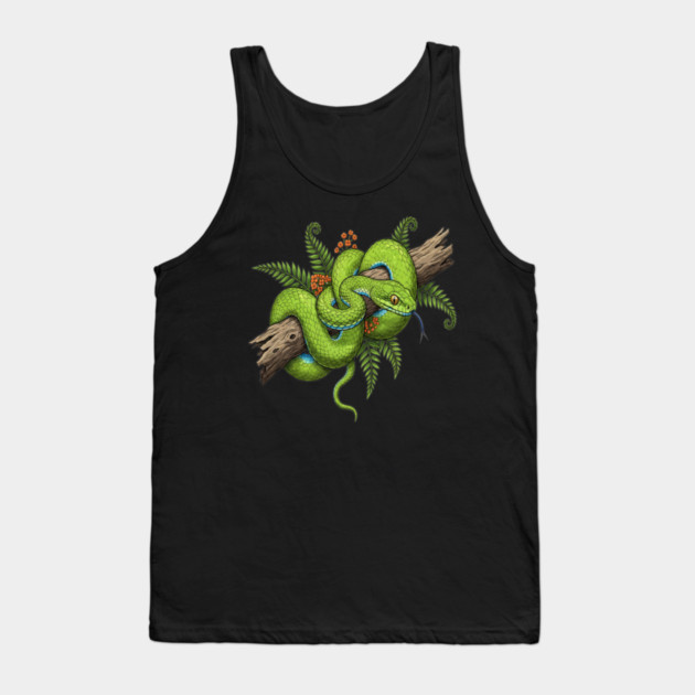 Green Cat Snake with Fern Botanical Art Tank Top by BirdsnStuff