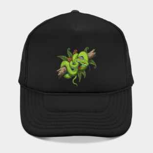Green Cat Snake with Fern Botanical Art Hat