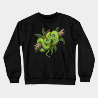 Green Cat Snake with Fern Botanical Art Crewneck Sweatshirt
