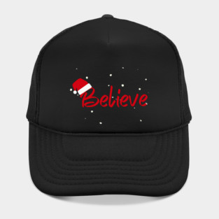 Believe Christmas Santa Hat Snowy Holiday Lettering Hat