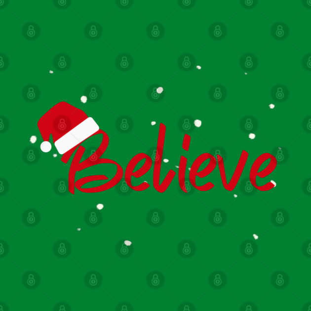 Believe Christmas Santa Hat Snowy Holiday Lettering by Creatifly Graphic Tees