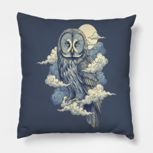 Great Gray Owl with Moonlit Clouds Pillow