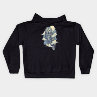 Great Gray Owl with Moonlit Clouds Kids Hoodie