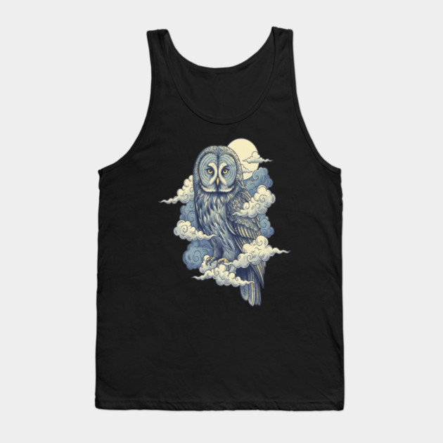Great Gray Owl with Moonlit Clouds Tank Top by BirdsnStuff