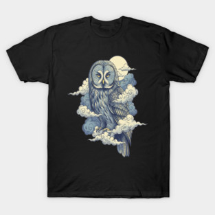 Great Gray Owl with Moonlit Clouds T-Shirt