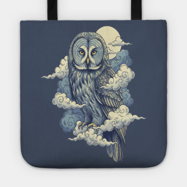 Great Gray Owl with Moonlit Clouds Tote by BirdsnStuff