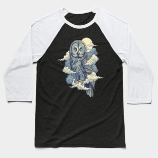Great Gray Owl with Moonlit Clouds Baseball T-Shirt