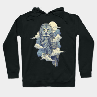 Great Gray Owl with Moonlit Clouds Hoodie