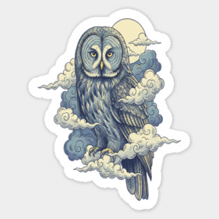 Great Gray Owl with Moonlit Clouds Sticker