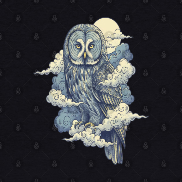Great Gray Owl with Moonlit Clouds by BirdsnStuff