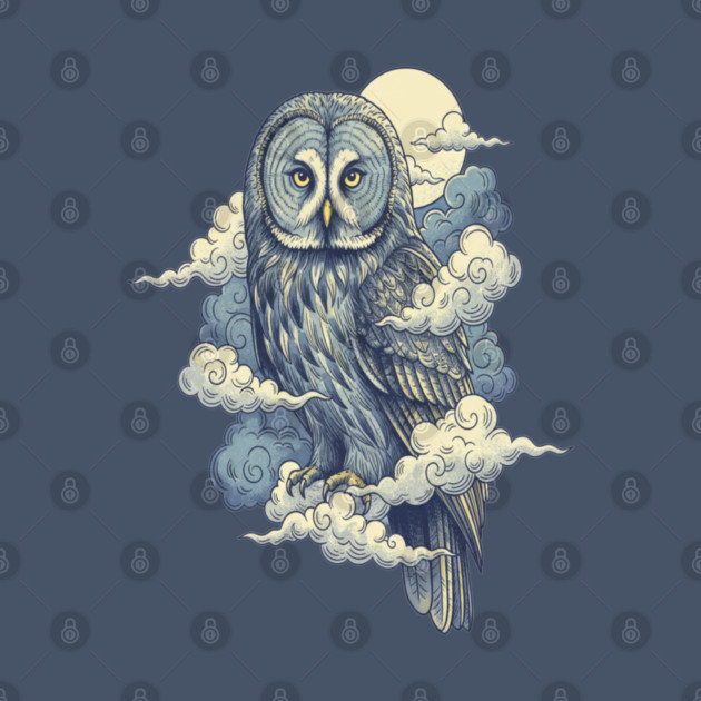 Great Gray Owl with Moonlit Clouds by BirdsnStuff