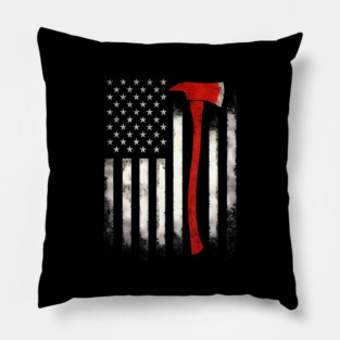 Wildland Firefighter Axe Us Usa American Flag Patriotic Pillow