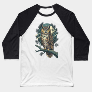 Great Horned Owl with Twilight Pines Baseball T-Shirt