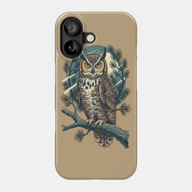 Great Horned Owl with Twilight Pines Phone Case by BirdsnStuff