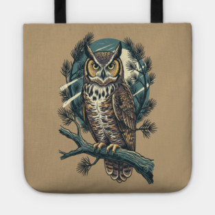 Great Horned Owl with Twilight Pines Tote