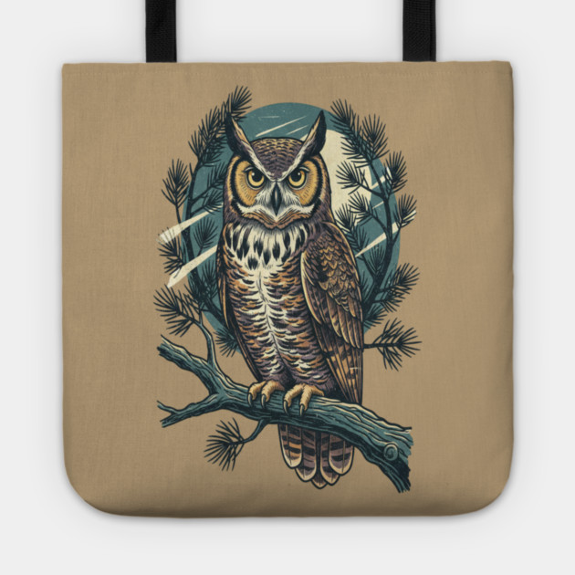 Great Horned Owl with Twilight Pines Tote by BirdsnStuff