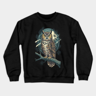 Great Horned Owl with Twilight Pines Crewneck Sweatshirt