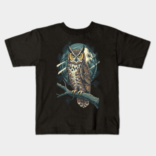 Great Horned Owl with Twilight Pines Kids T-Shirt