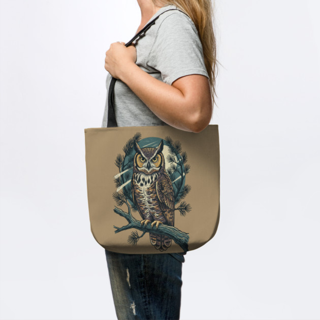 Great Horned Owl with Twilight Pines by BirdsnStuff