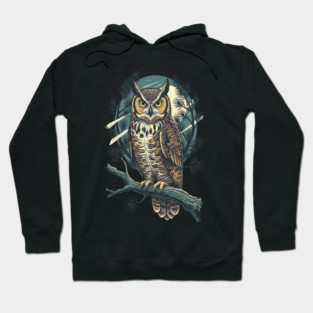 Great Horned Owl with Twilight Pines Hoodie