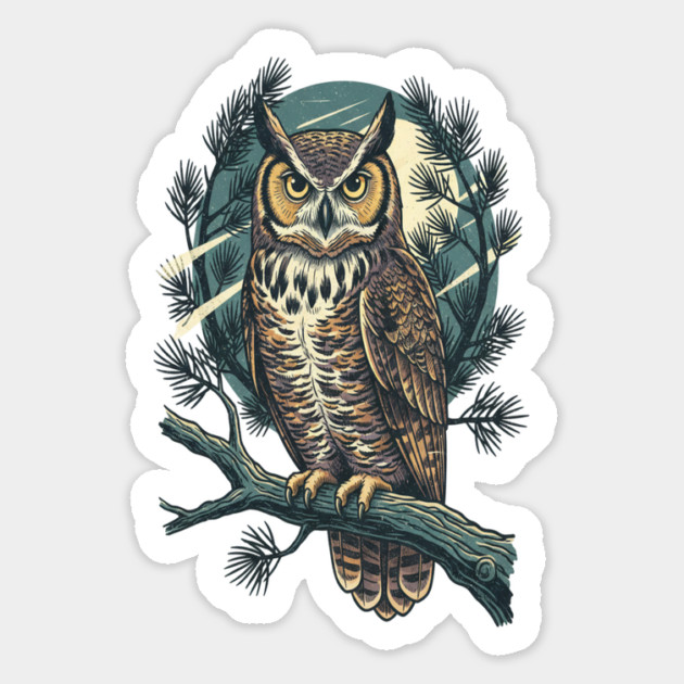 Great Horned Owl with Twilight Pines Magnet by BirdsnStuff
