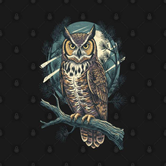 Great Horned Owl with Twilight Pines by BirdsnStuff