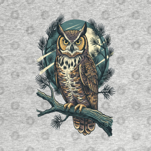 Great Horned Owl with Twilight Pines by BirdsnStuff