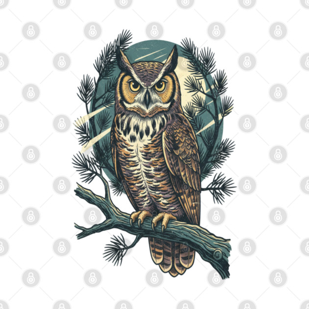 Great Horned Owl with Twilight Pines by BirdsnStuff