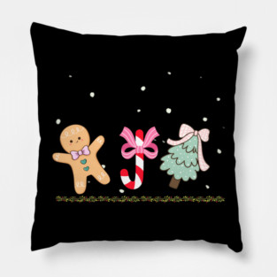 Cute Gingerbread and Candy Cane Christmas Tree Pillow