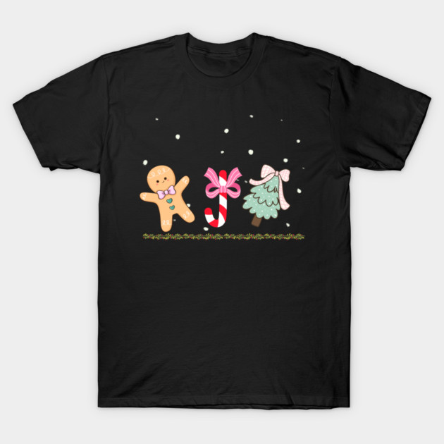 Cute Gingerbread and Candy Cane Christmas Tree T-Shirt by Creatifly Graphic Tees