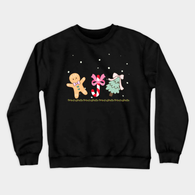 Cute Gingerbread and Candy Cane Christmas Tree Crewneck Sweatshirt by Creatifly Graphic Tees