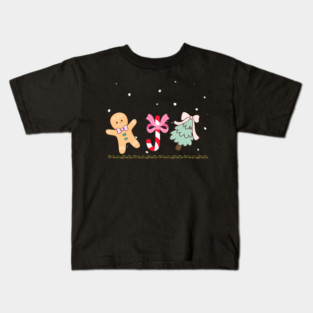 Cute Gingerbread and Candy Cane Christmas Tree Kids T-Shirt