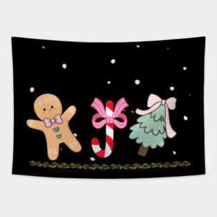 Cute Gingerbread and Candy Cane Christmas Tree Tapestry