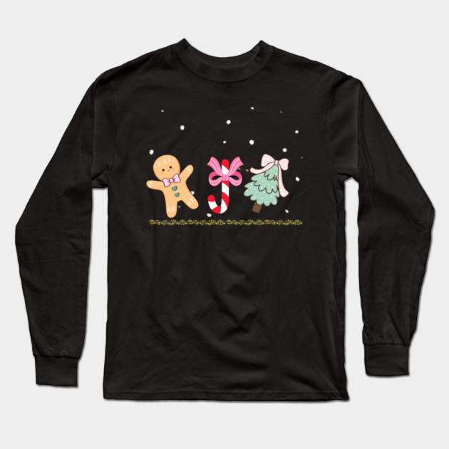 Cute Gingerbread and Candy Cane Christmas Tree Long Sleeve T-Shirt by Creatifly Graphic Tees