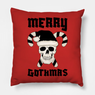 Skull Santa with Candy Cane Horns Pillow