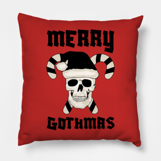 Skull Santa with Candy Cane Horns Pillow by Creatifly Graphic Tees