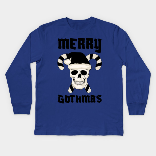 Skull Santa with Candy Cane Horns Kids Long Sleeve T-Shirt by Creatifly Graphic Tees