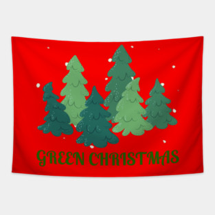 Green Christmas Trees Tapestry