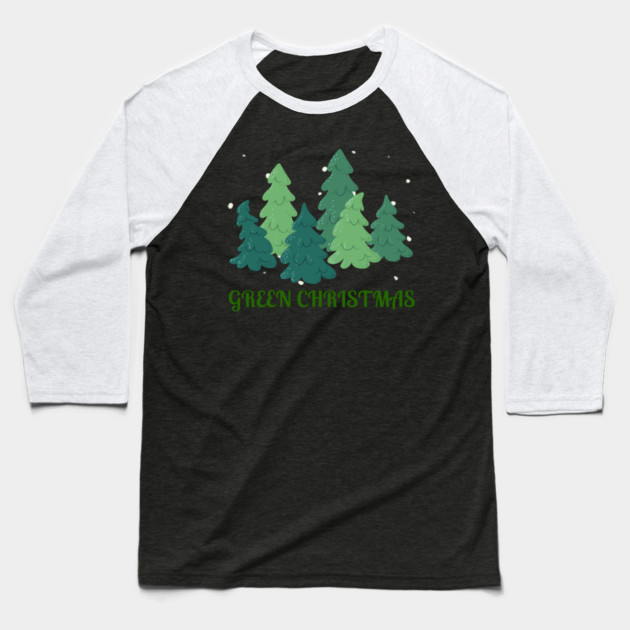 Green Christmas Trees Baseball T-Shirt by Creatifly Graphic Tees